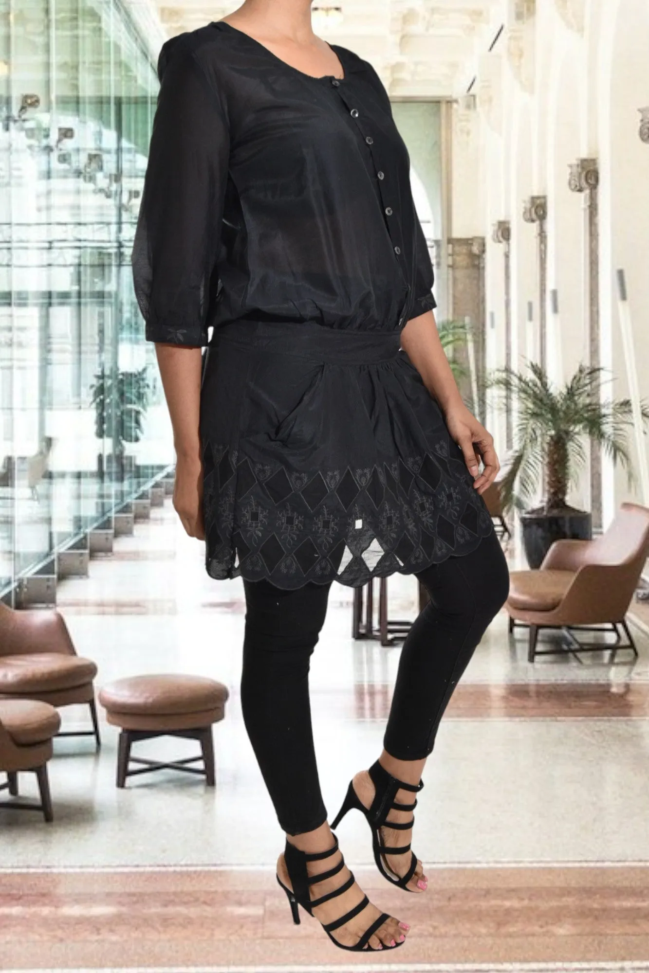 Black Lace Edge Mini Dress