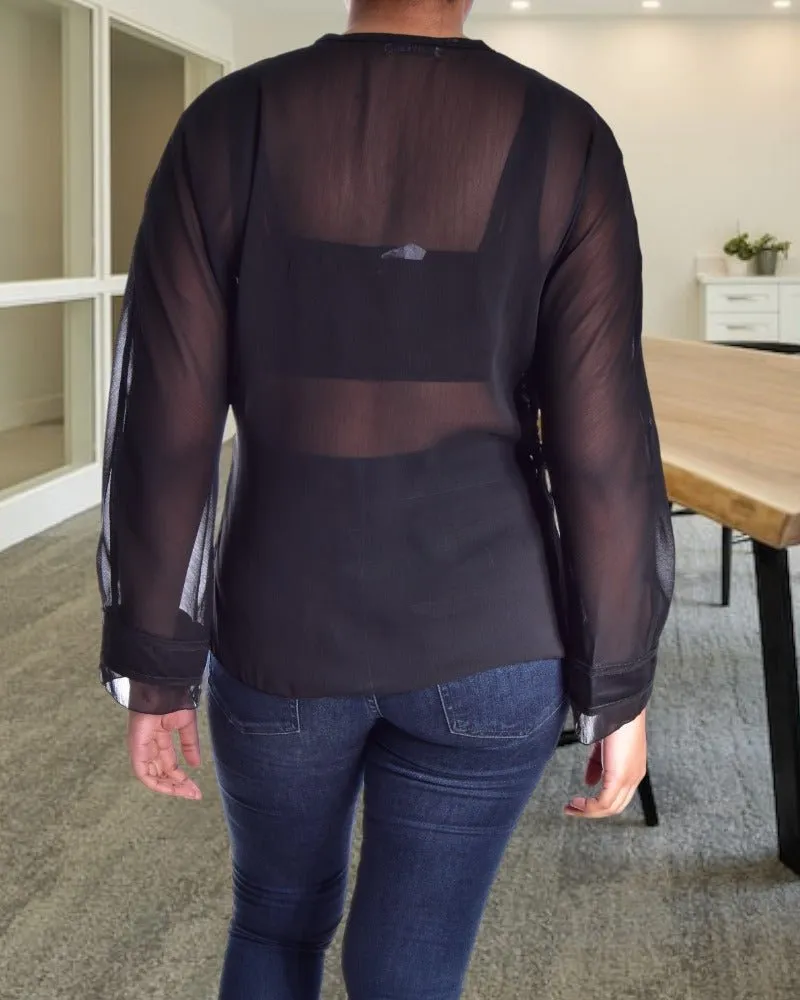 Black Long Sleeve Chiffon Top