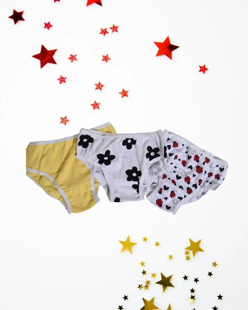 Black Printed 3 Pack Girls Panty