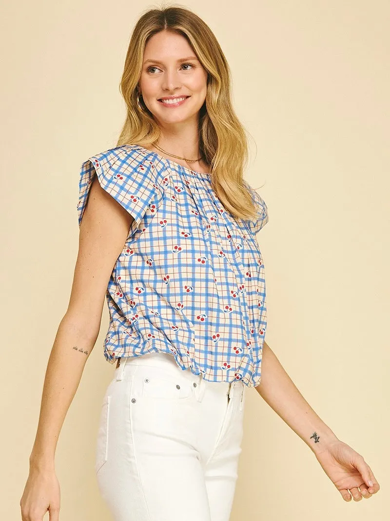 Checker Cherry Print Blouse