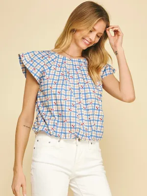 Checker Cherry Print Blouse