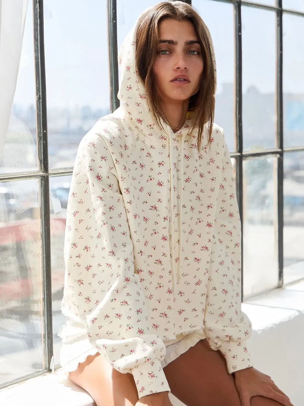 Delicate Peony Cropped Hoodie