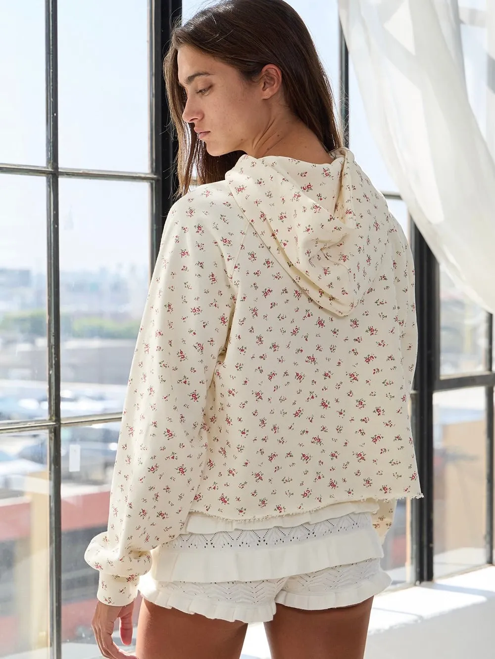 Delicate Peony Cropped Hoodie