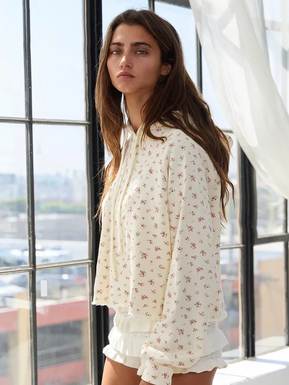 Delicate Peony Cropped Hoodie