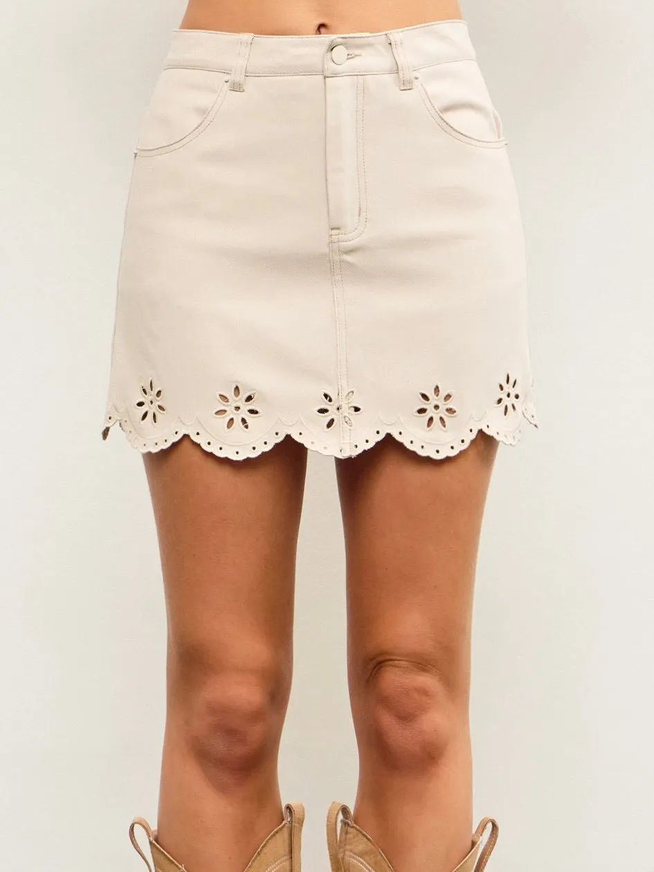 Embroidered Hem A Line Skirt