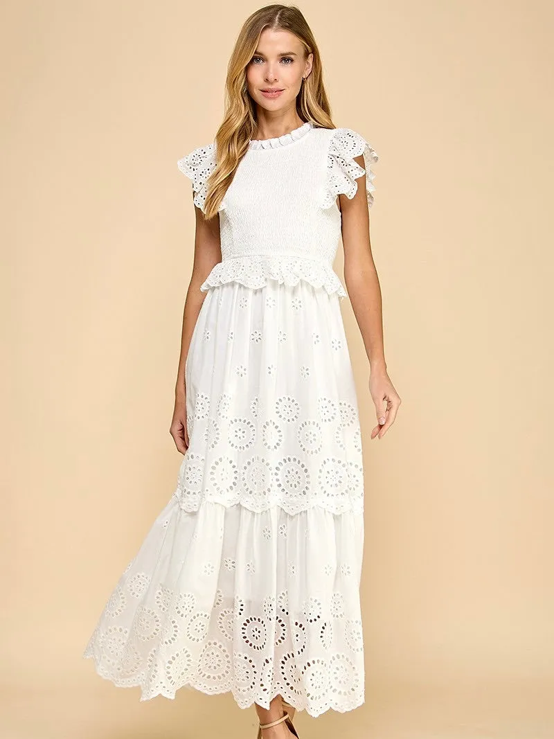 Eyelet Lace Scalloped Hem Dress