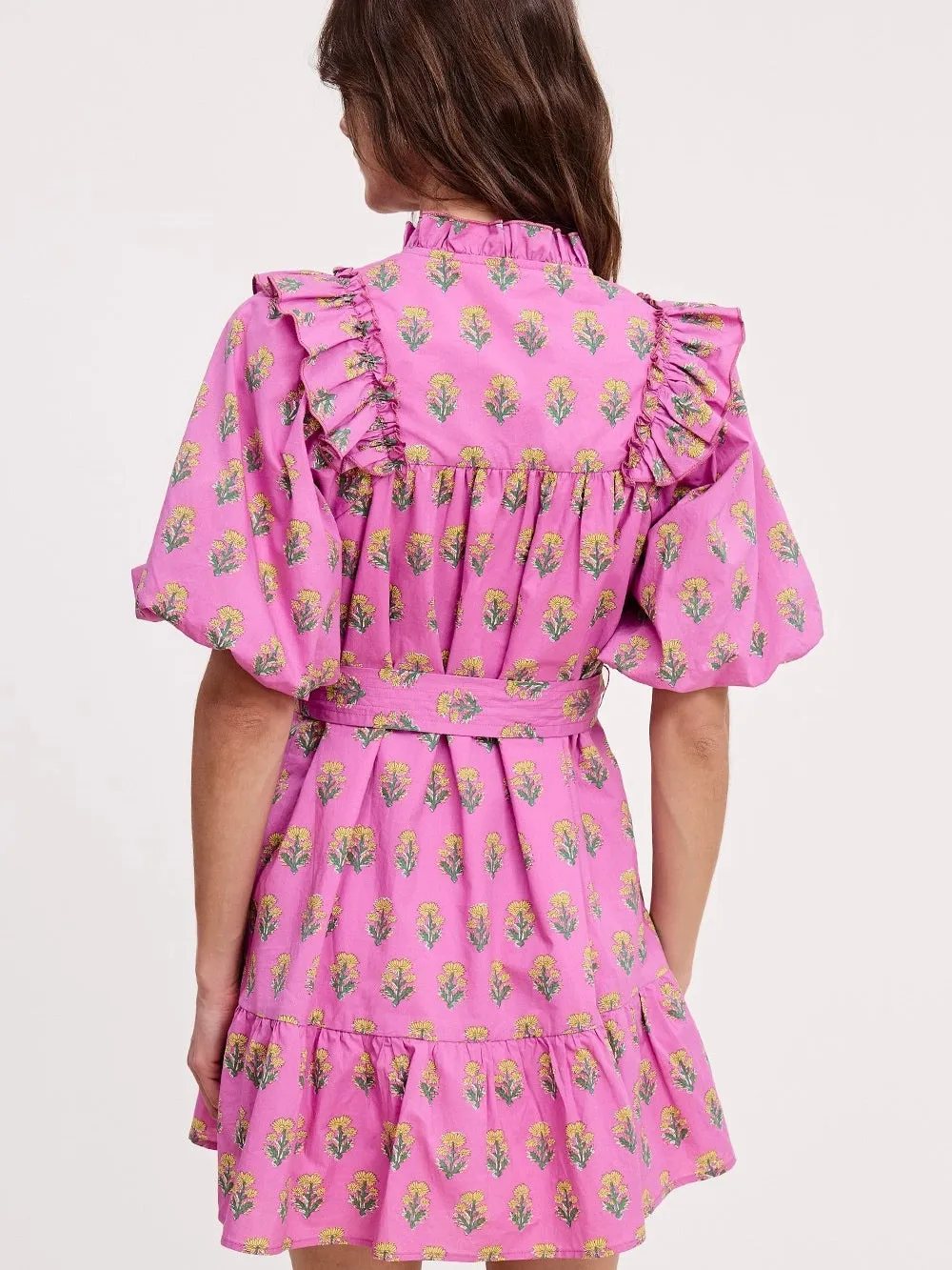 Floral Clusters Ruffled Mini Dress