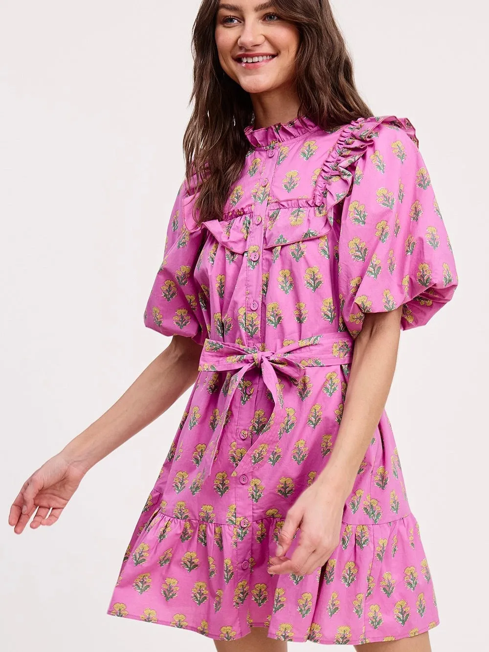 Floral Clusters Ruffled Mini Dress