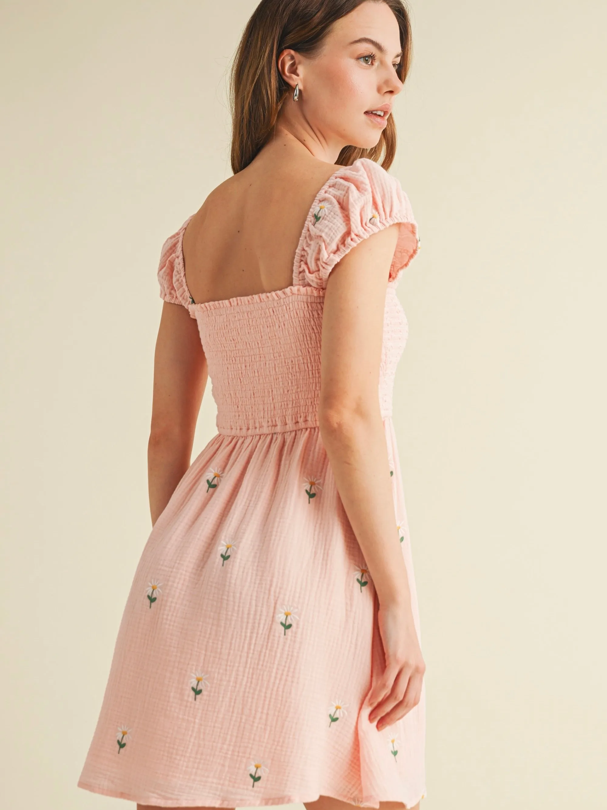 Flower Smocking Mini Dress