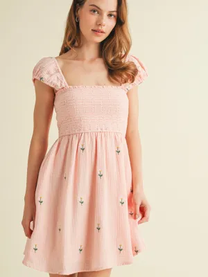 Flower Smocking Mini Dress