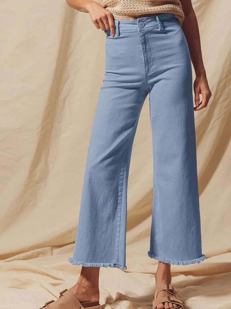 Frayed Hem Wide Leg Stretchy Pants