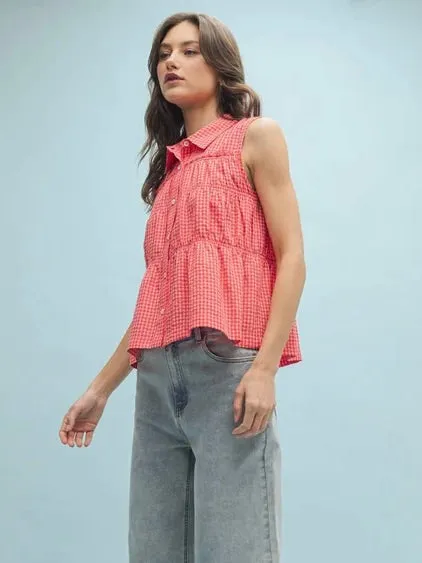 Gingham Sleeveless Shirt
