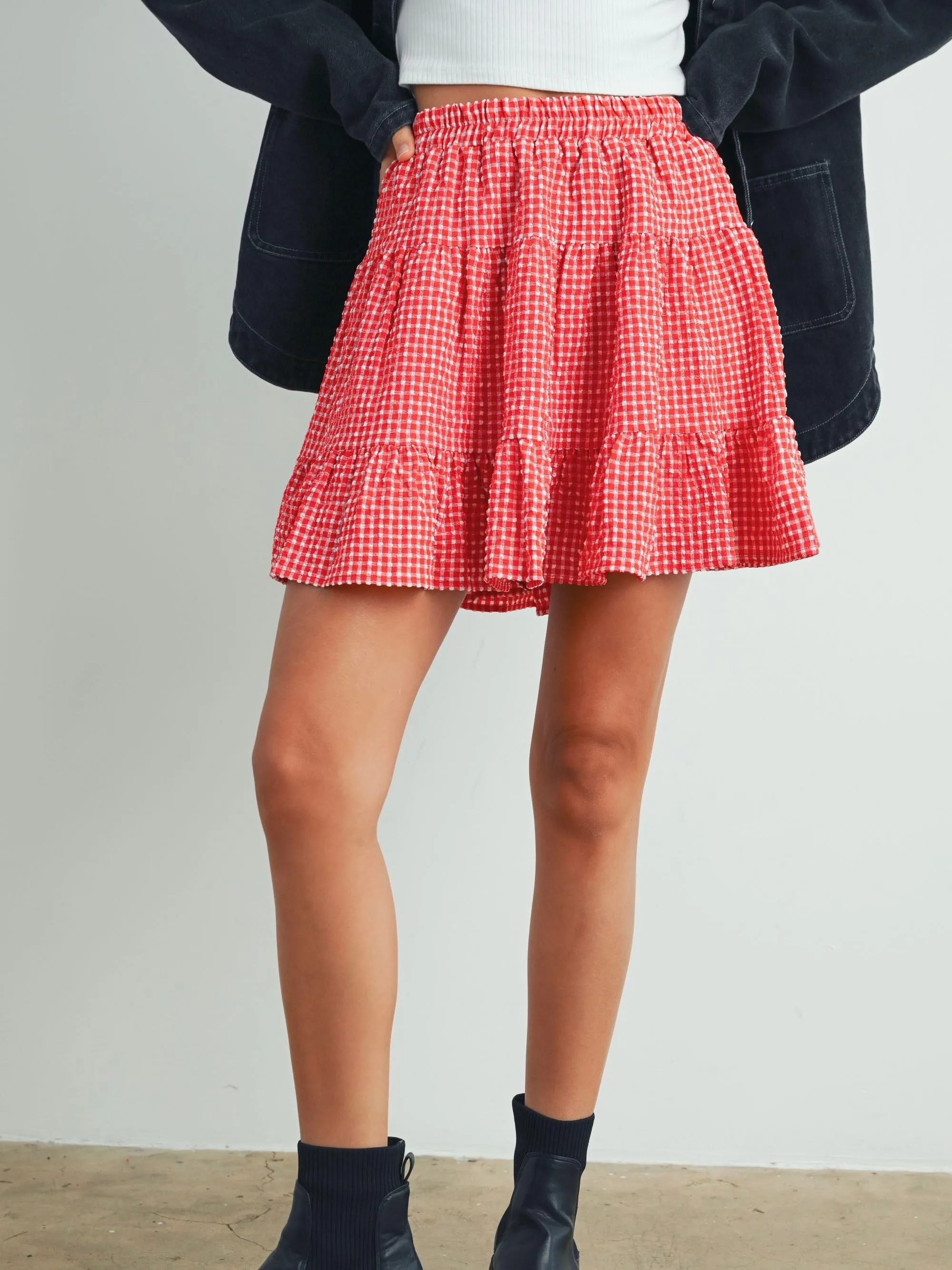 High Waisted Check Skirt