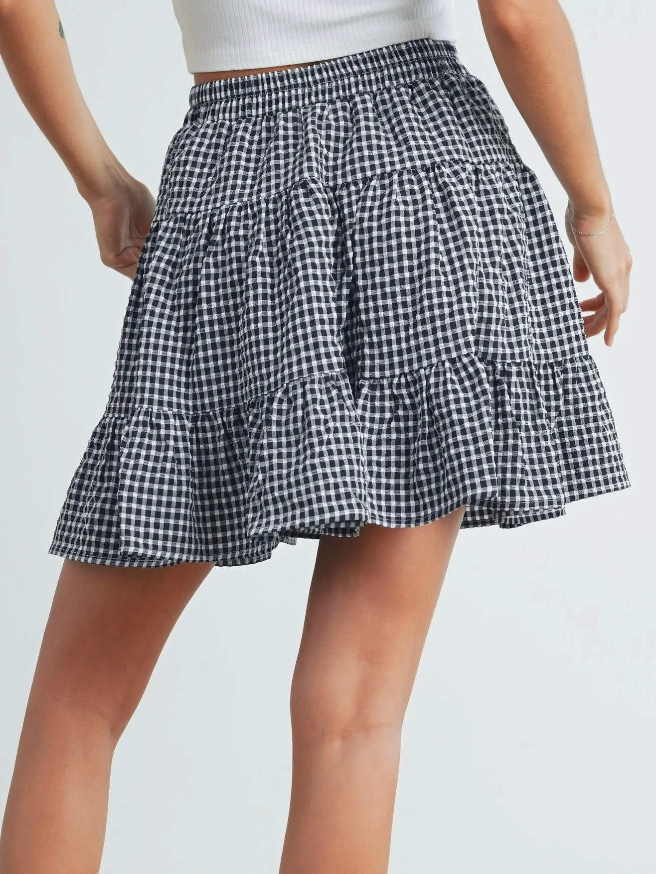 High Waisted Check Skirt