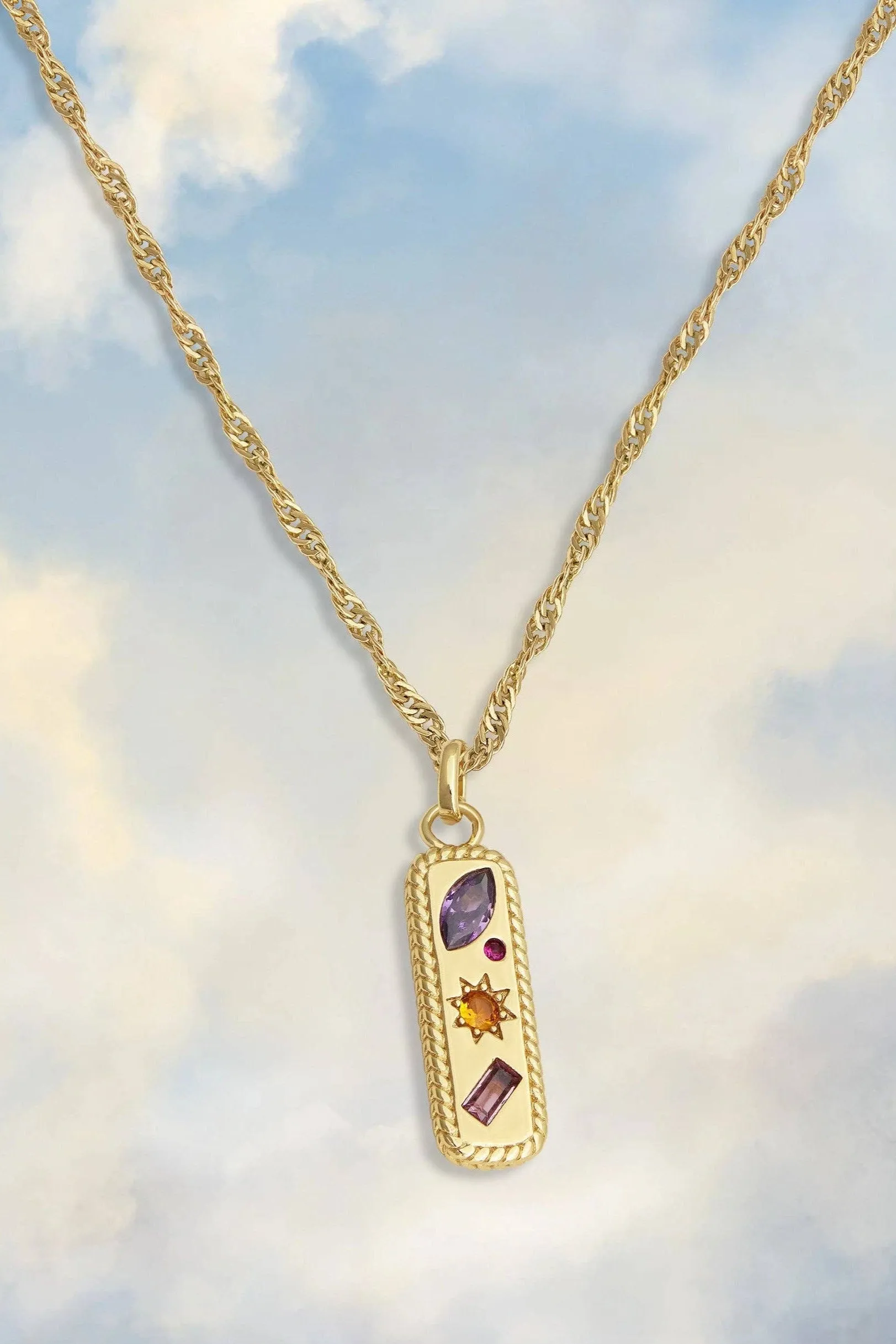 JJ Kaleidoscope Gemstone Tag Pendant Necklace