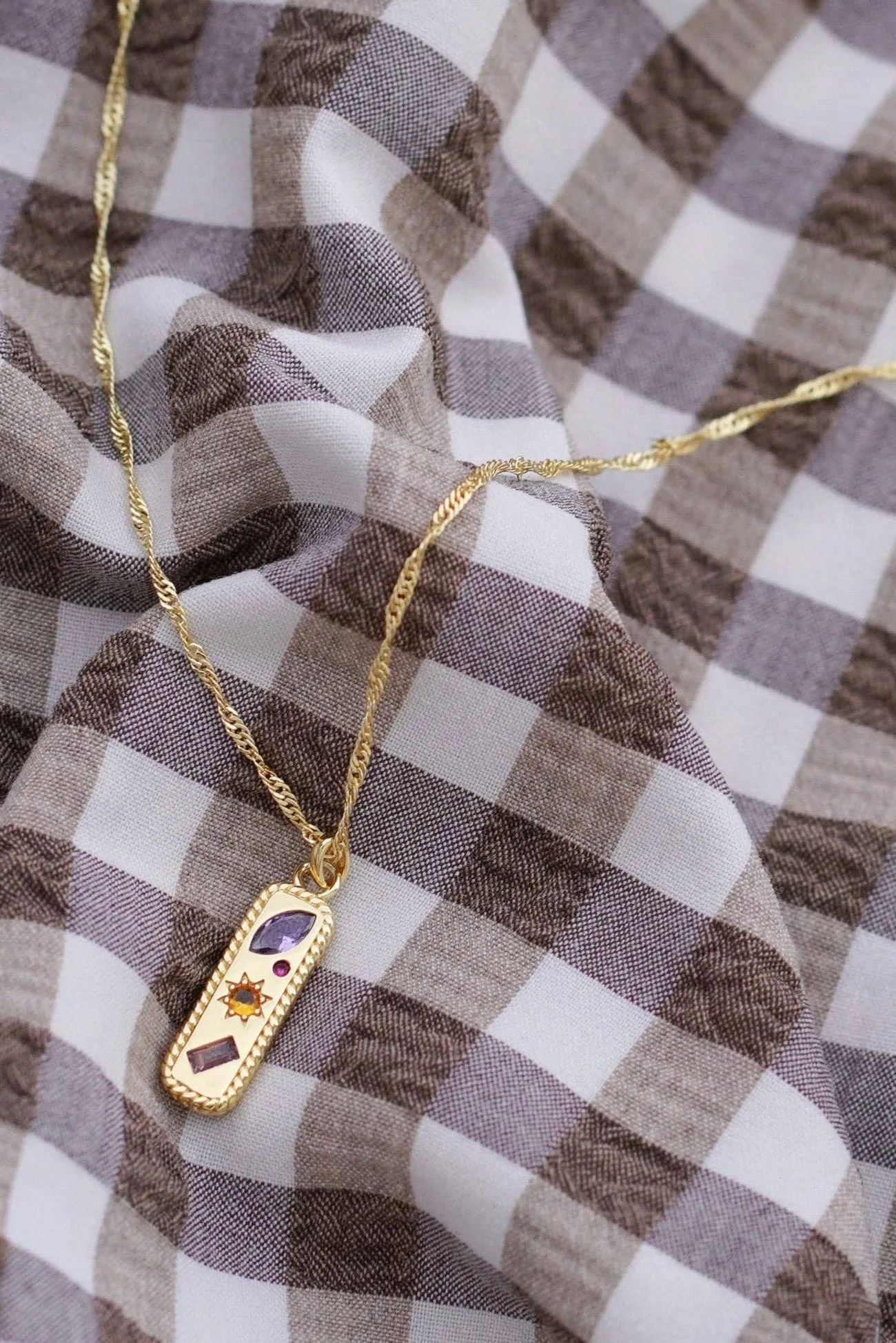 JJ Kaleidoscope Gemstone Tag Pendant Necklace