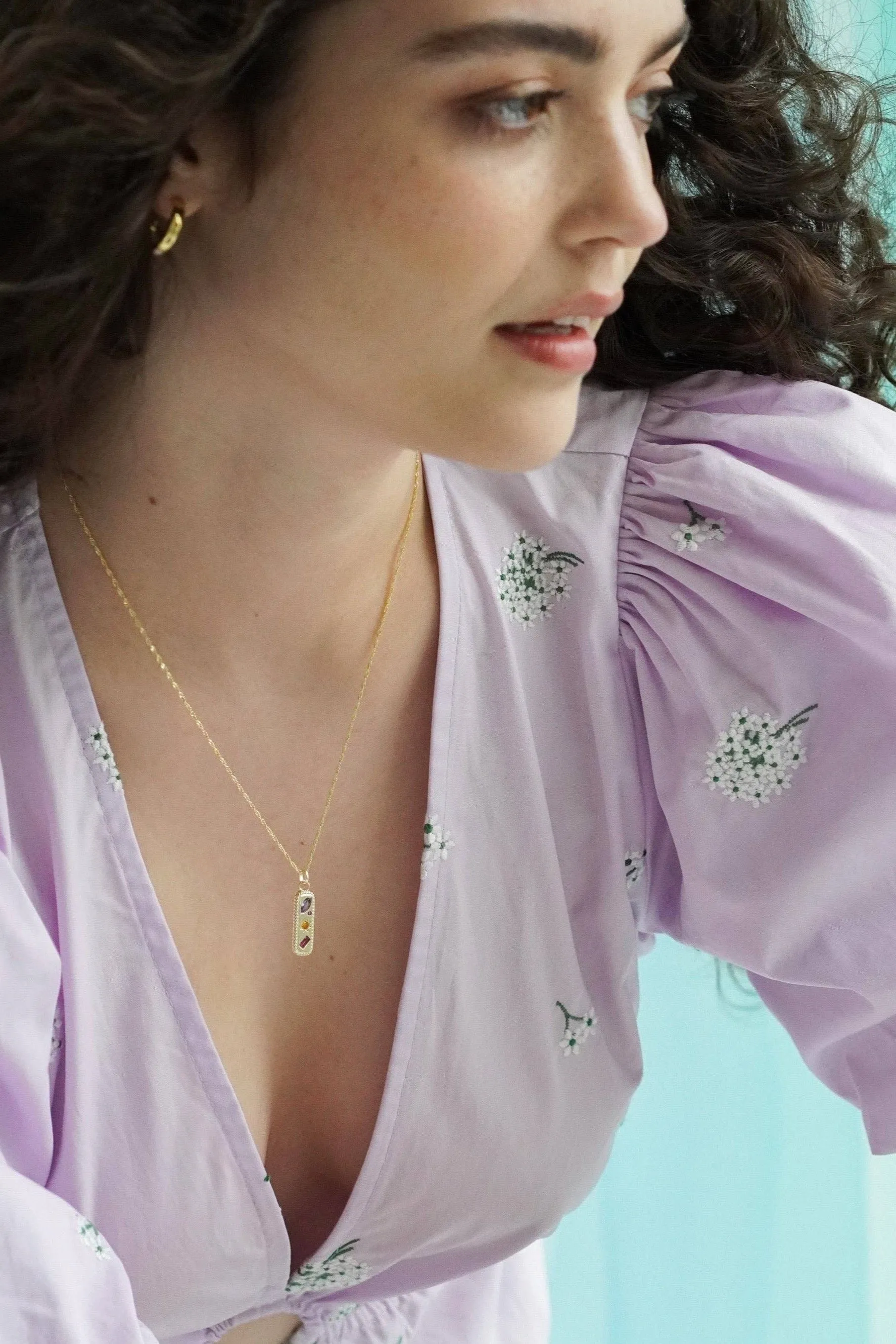 JJ Kaleidoscope Gemstone Tag Pendant Necklace