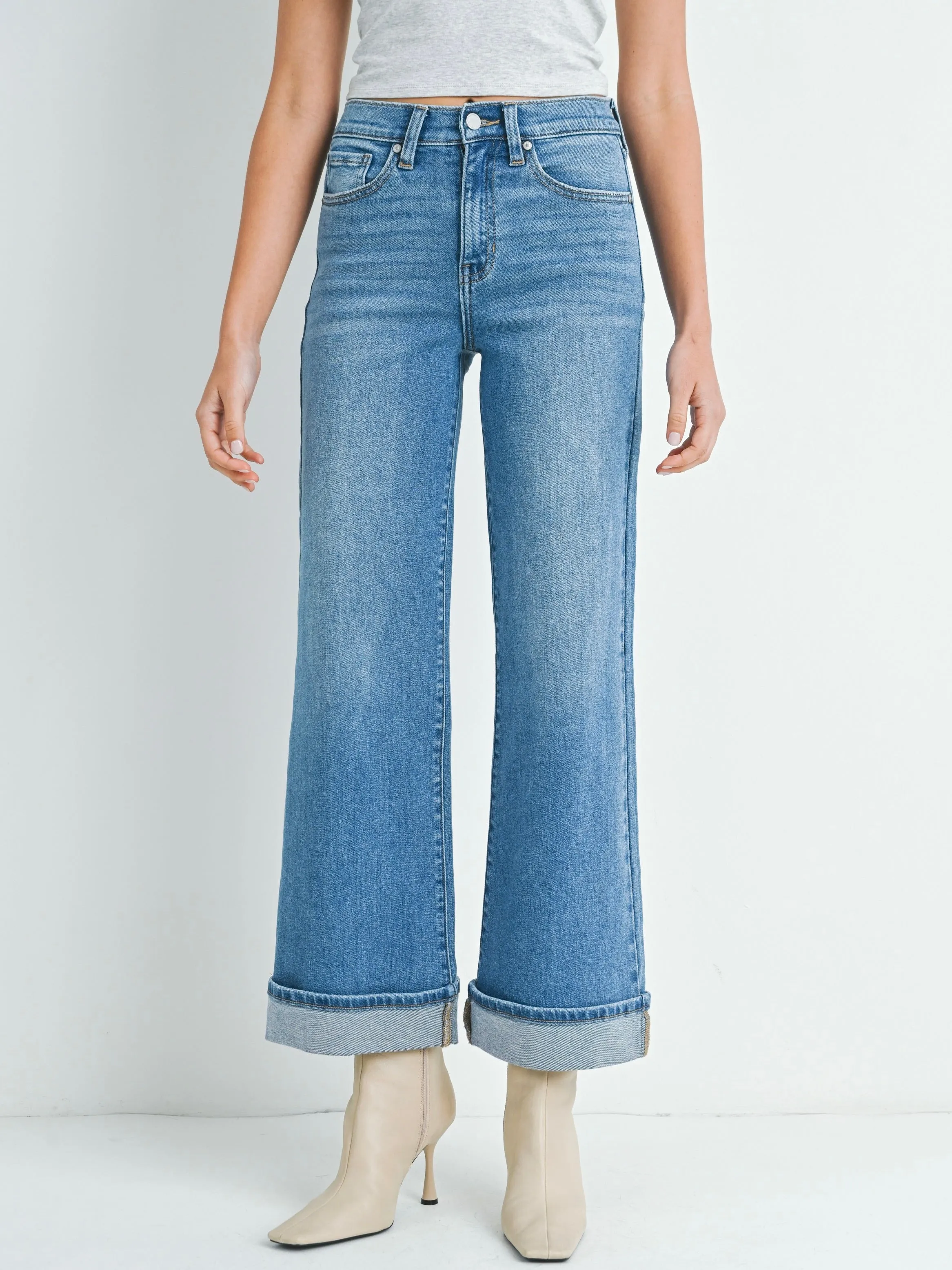 Just Black Denim : Cuffed Palazzo Jean