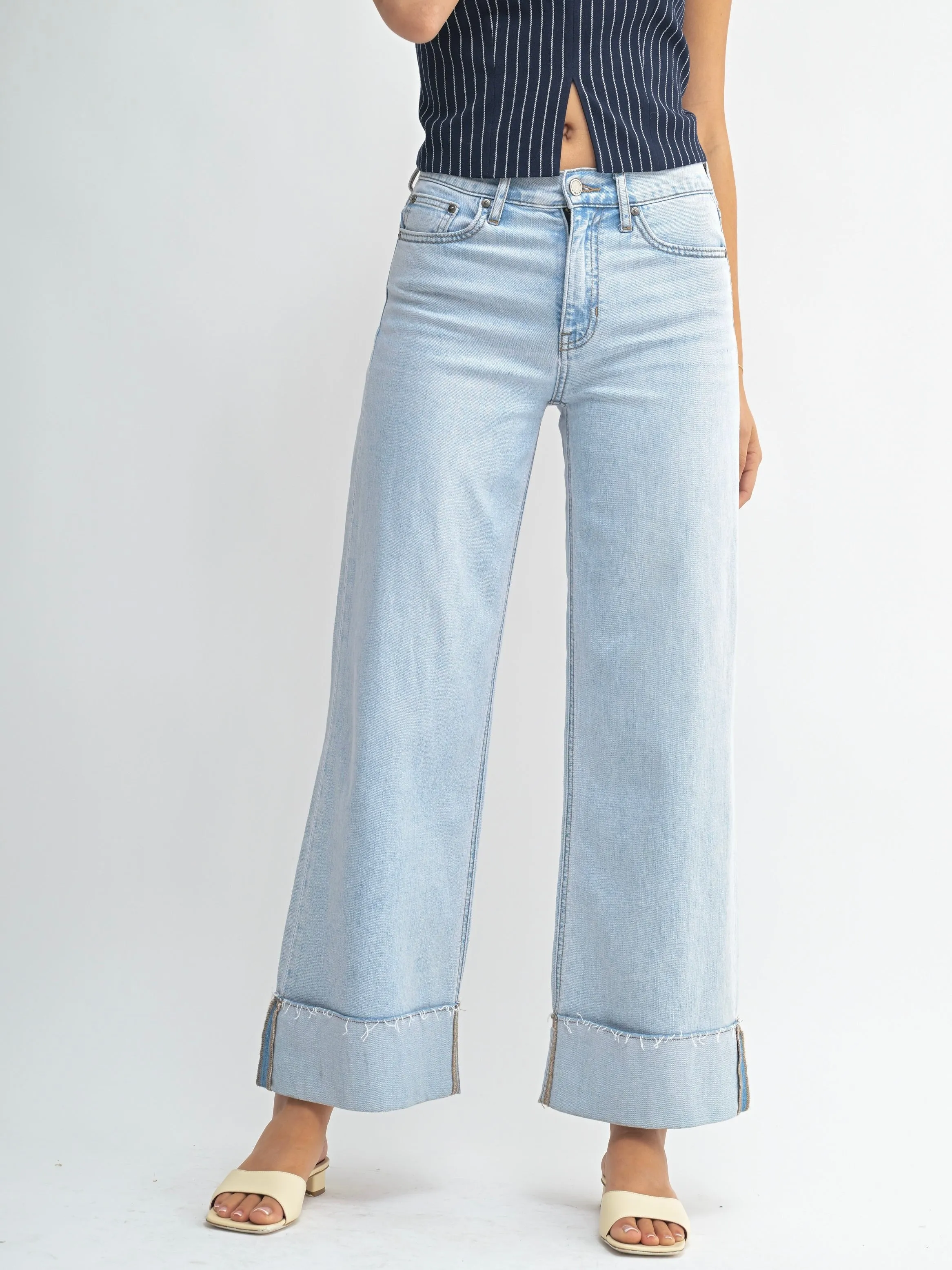 Just Black Denim : Cuffed Wide Ankle Jean