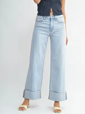 Just Black Denim : Cuffed Wide Ankle Jean