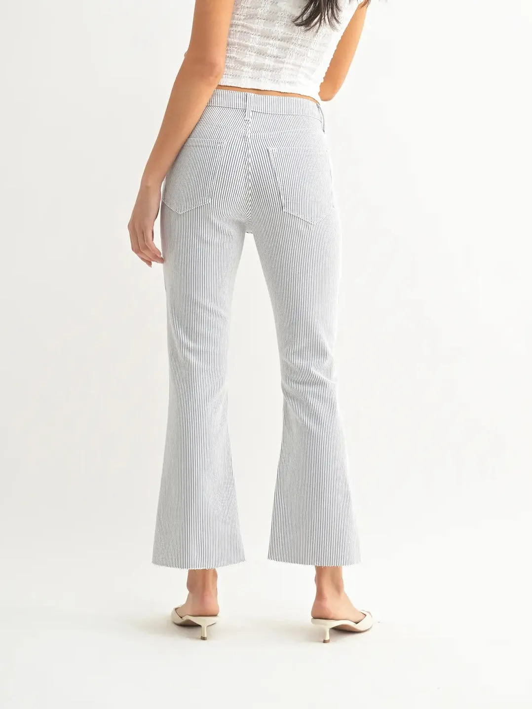 Just Black Denim : Stripe Tonal Crop Flare Jean