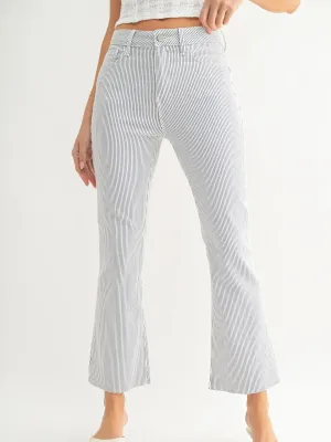 Just Black Denim : Stripe Tonal Crop Flare Jean