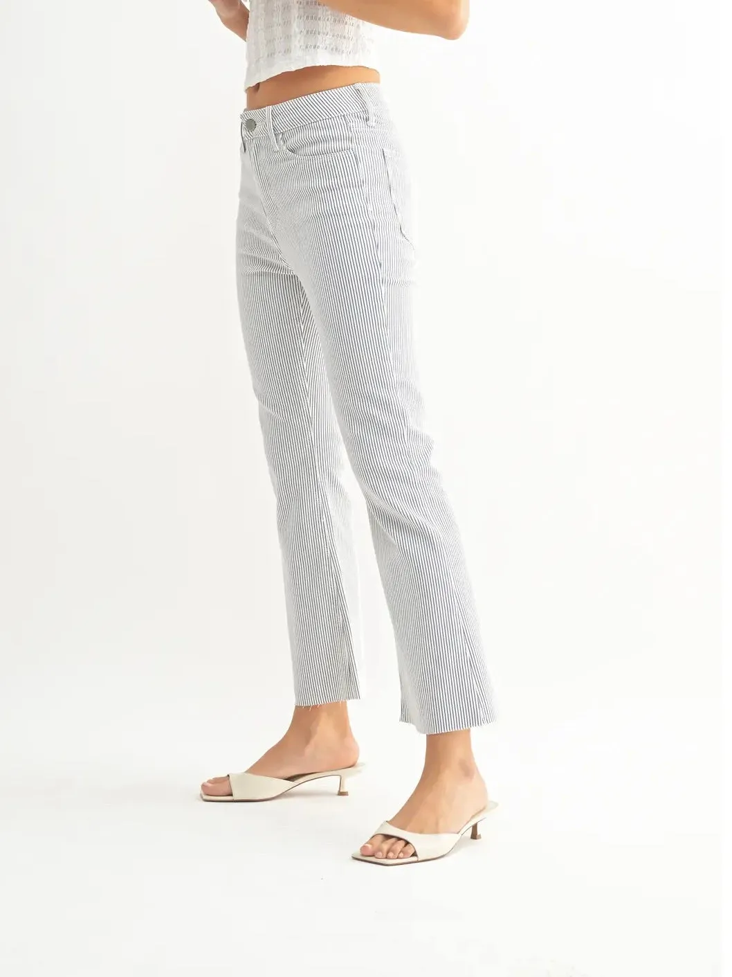 Just Black Denim : Stripe Tonal Crop Flare Jean