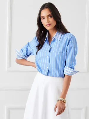 {Karen Kane} Contrast Ruched Sleeve Shirt