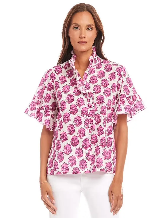 {Karen Kane} Short Sleeve Ruffle Trim Top