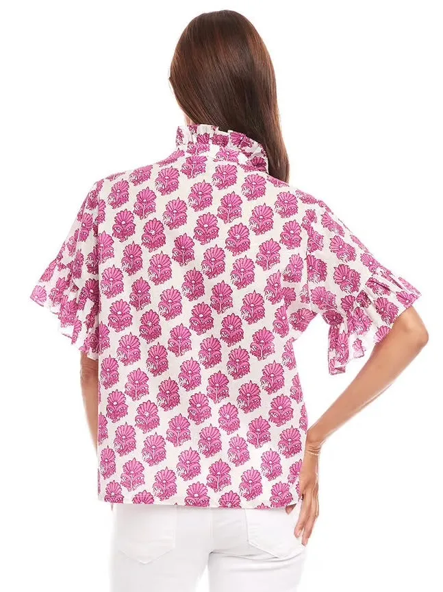 {Karen Kane} Short Sleeve Ruffle Trim Top
