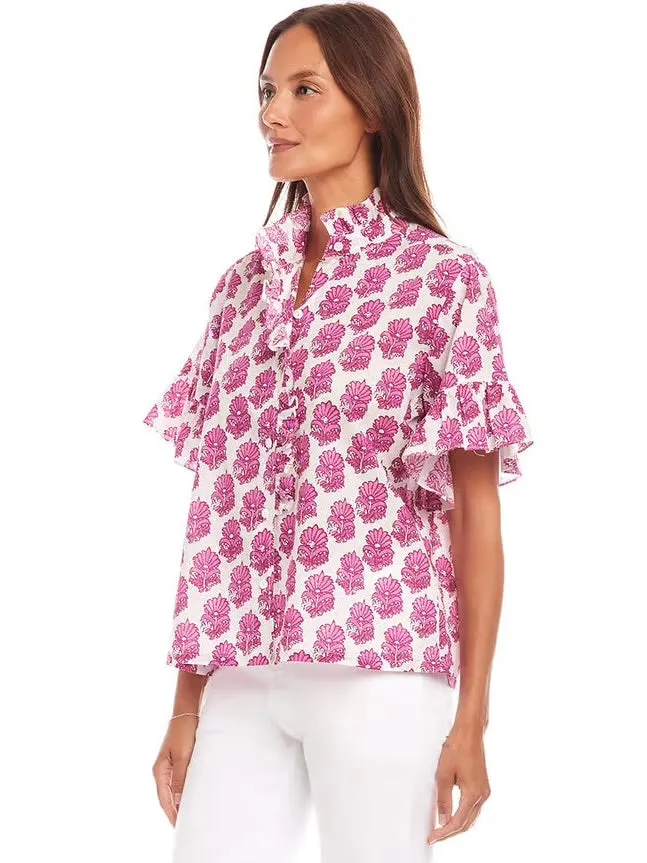 {Karen Kane} Short Sleeve Ruffle Trim Top