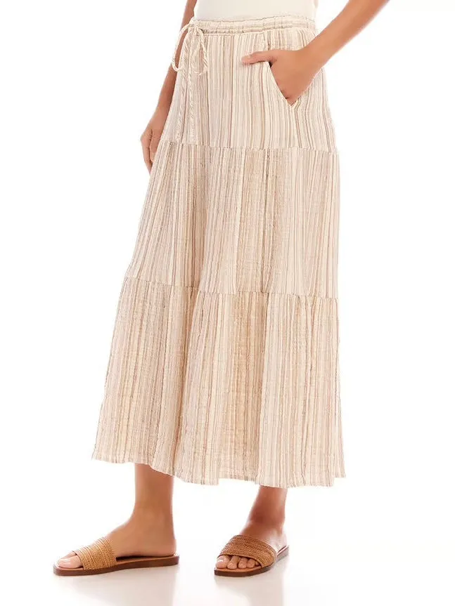 {Karen Kane} Stripe Tiered Midi Skirt