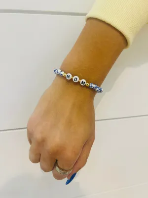 Mom Blue Floral Bead Bracelet