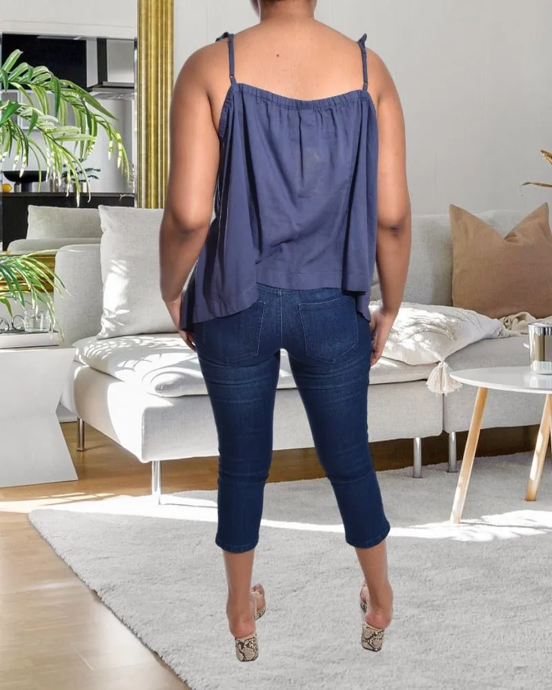 Navy Sleeveless Ruffle Top