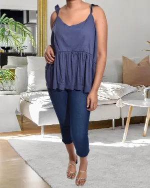 Navy Sleeveless Ruffle Top