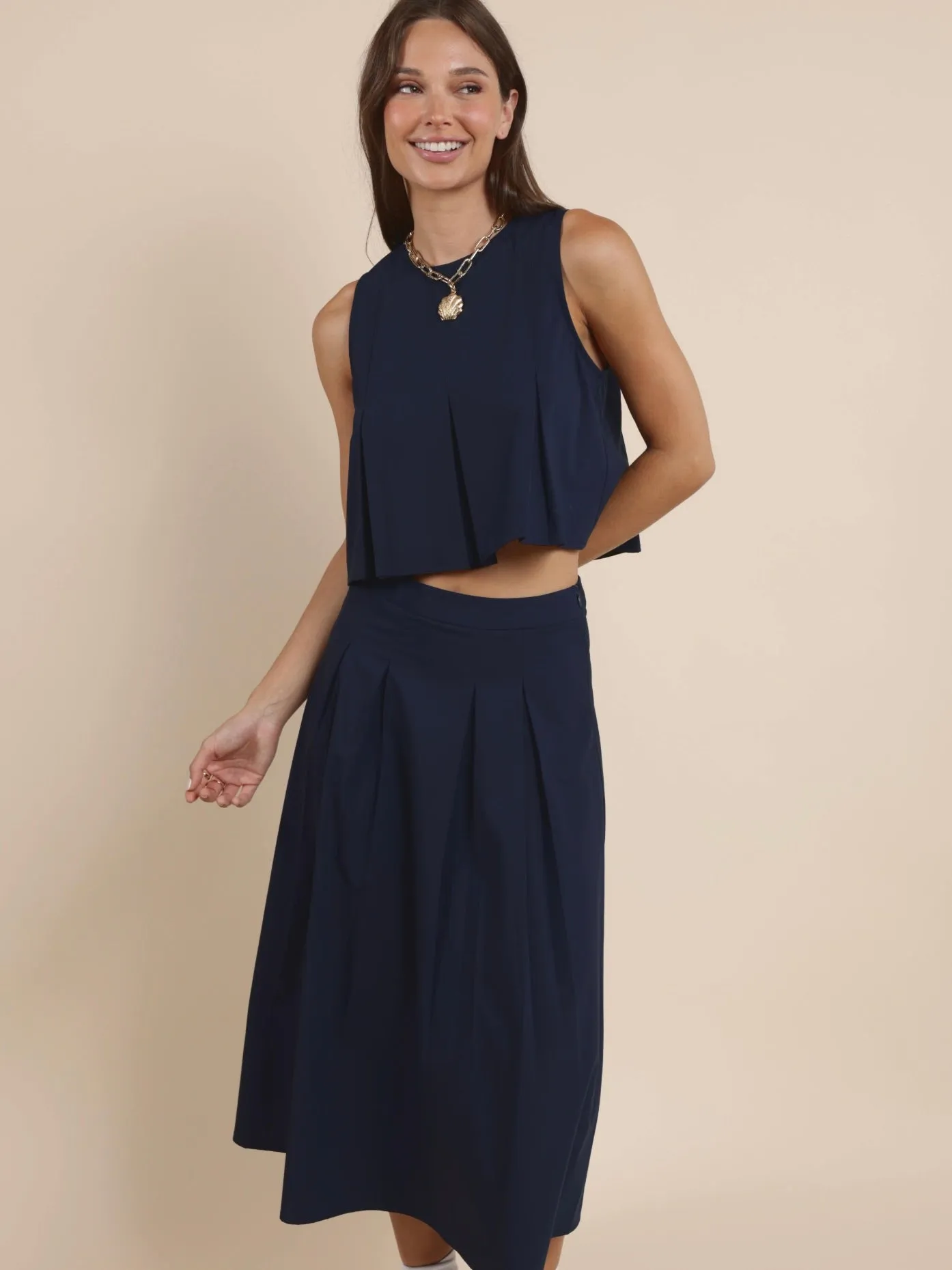 Ocean Calls Pleats Midi Skirt