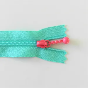 Pearl Drop Zipper - Brights - Aqua with Pink Pull