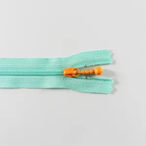 Pearl Drop Zipper - Pastel - Light Blue with Orange Pull