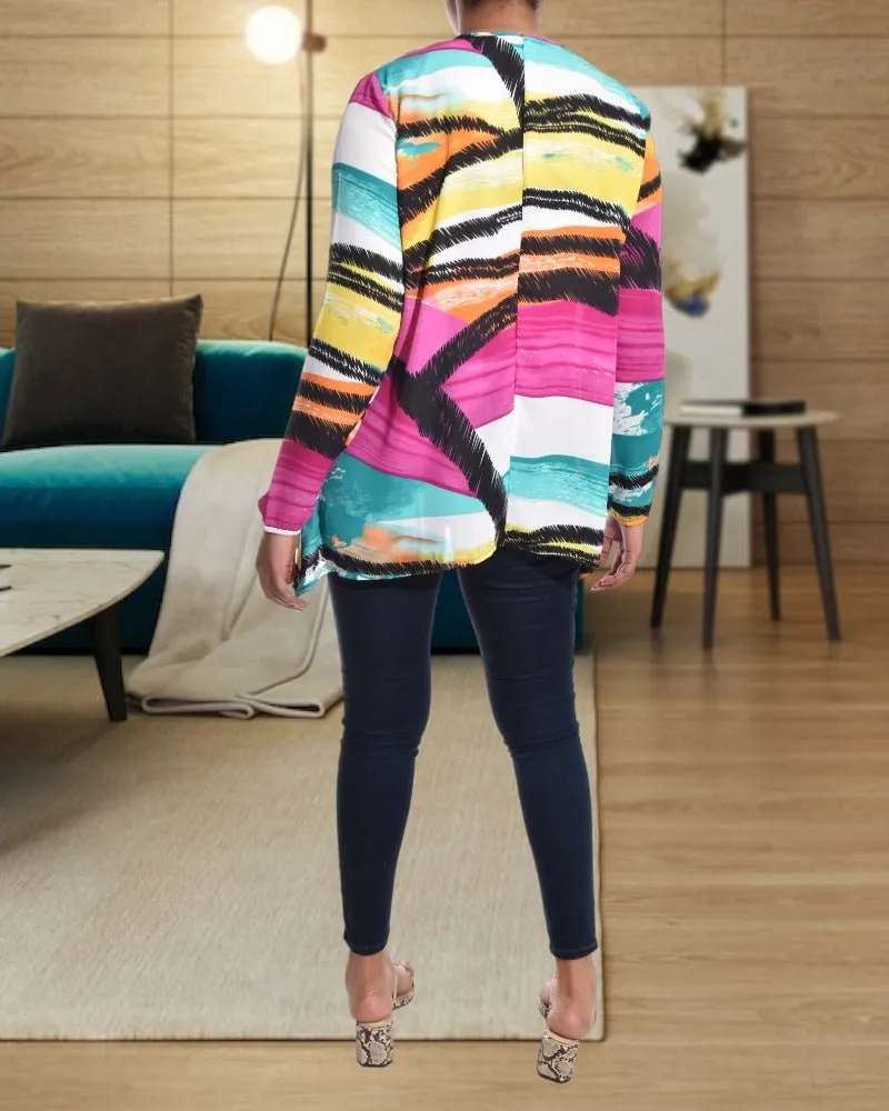 Pink Multi Color Chiffon Top