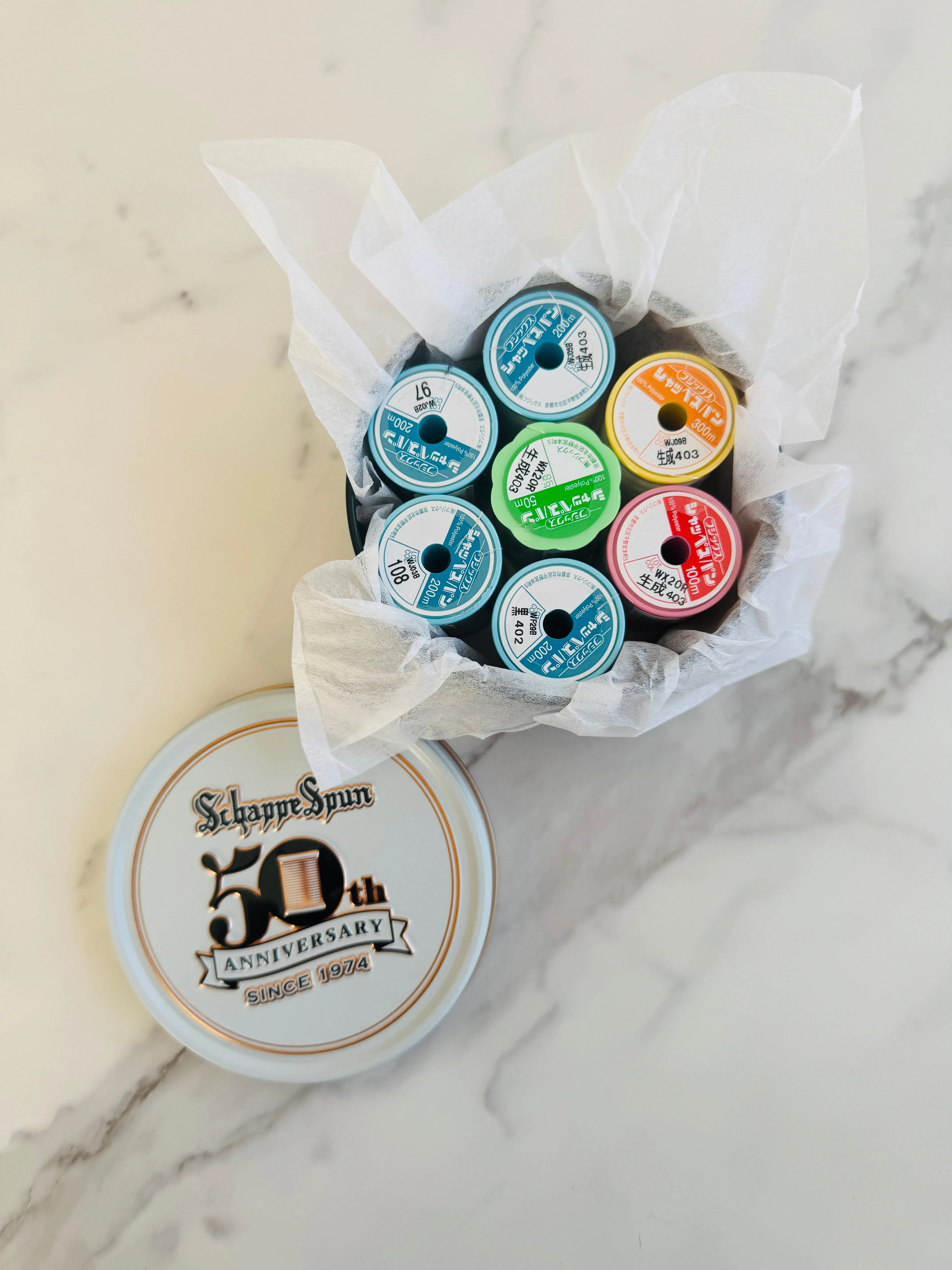Schappe Spun Sewing Thread - 50 Year Anniversary Tin - Fujix
