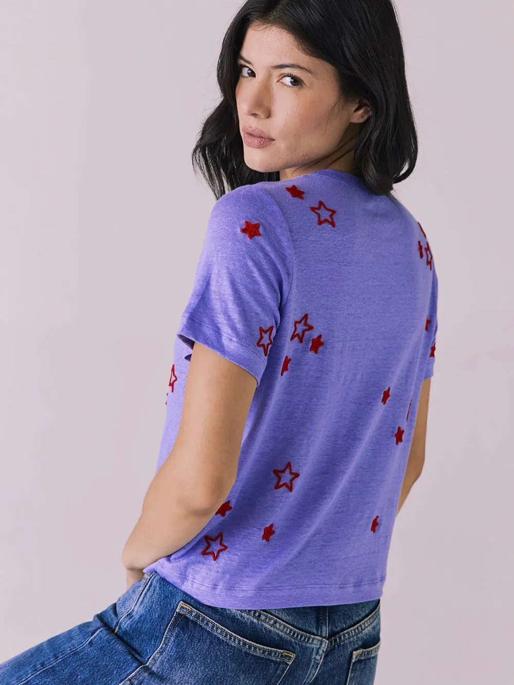 Tossed Stars Embroidery Tee