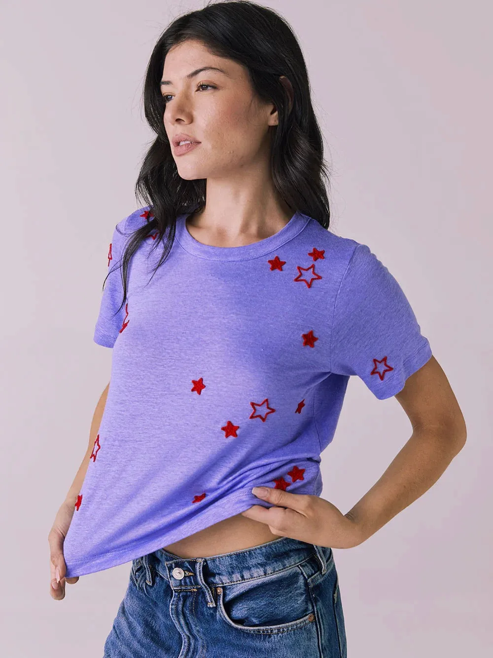 Tossed Stars Embroidery Tee