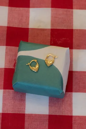 White Heart Gold Huggie Earrings