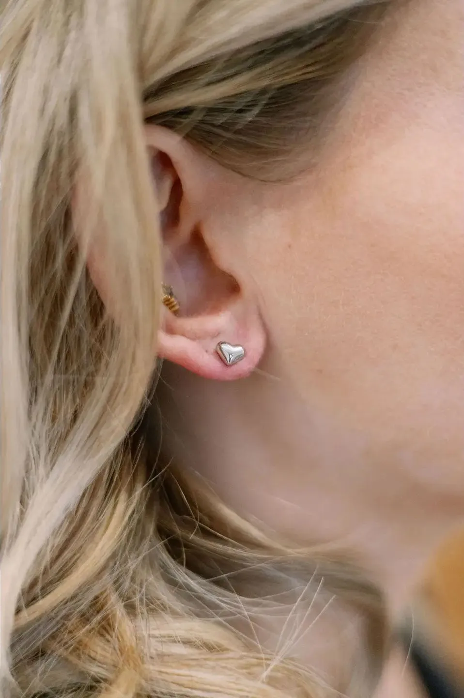 White Heart Stud Silver Earrings